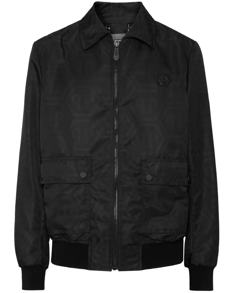 Philipp Plein Bomberjacke aus Monogramm-Jacquard - Schwarz Schwarz