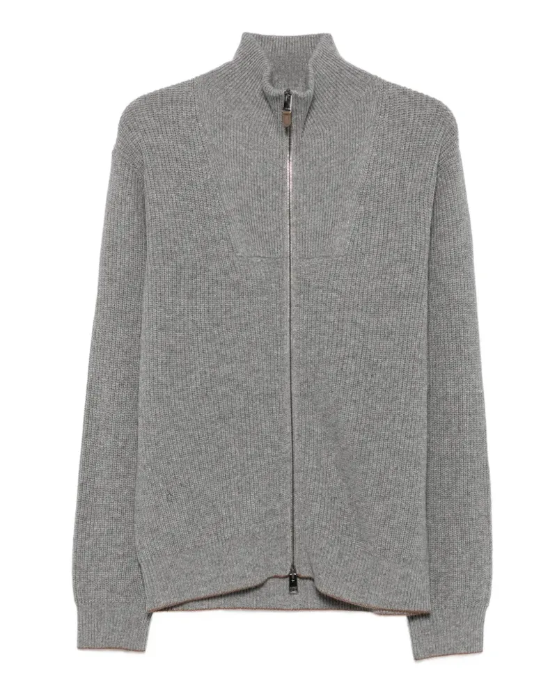 Canali Gerippter Cardigan mit Reißverschluss - Grau Grau
