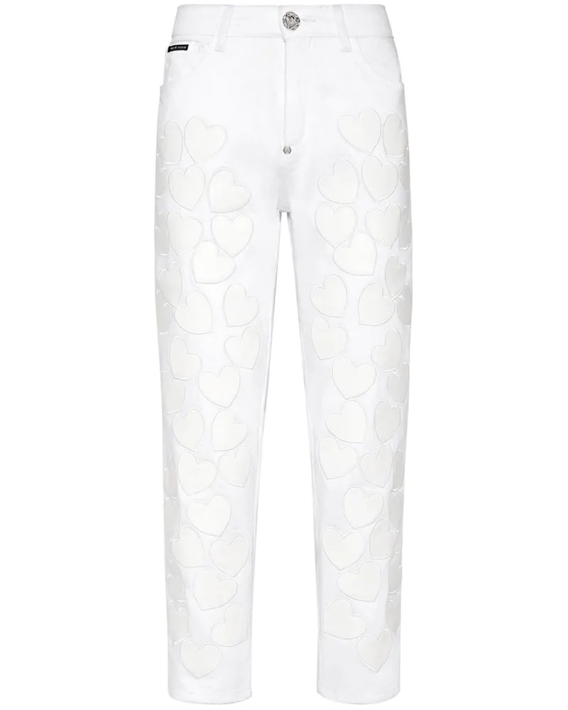Philipp Plein Cropped-Jeans mit Herz-Patches - Weiß Weiß