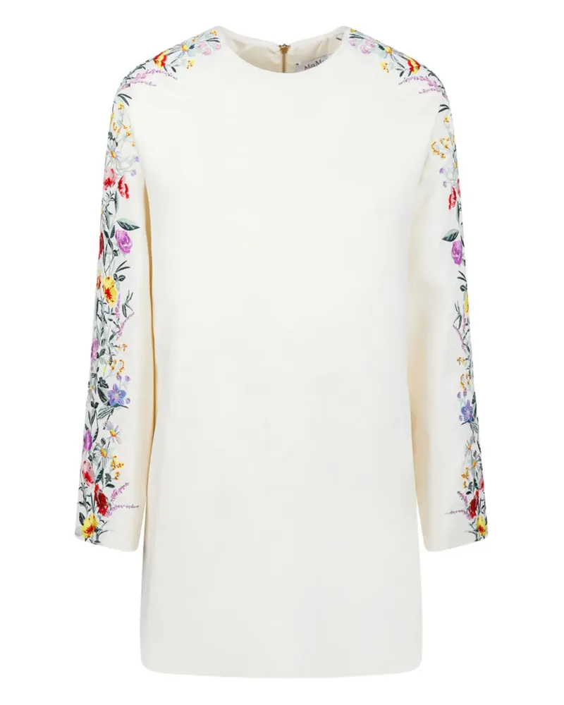 Max Mara Leva Minikleid mit Raglanärmeln und Blumenstickerei - Weiß Weiß