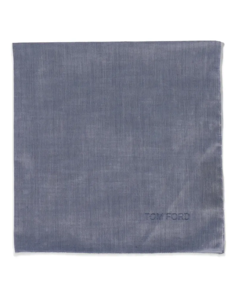 Tom Ford logo-embroidered contrast-border pocket square - Blau Blau