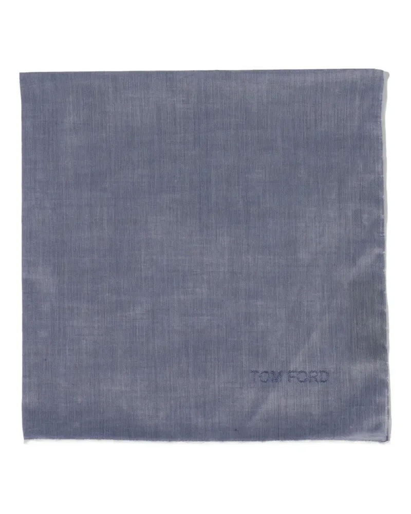 Tom Ford logo-embroidered contrast-border pocket square - Blau Blau