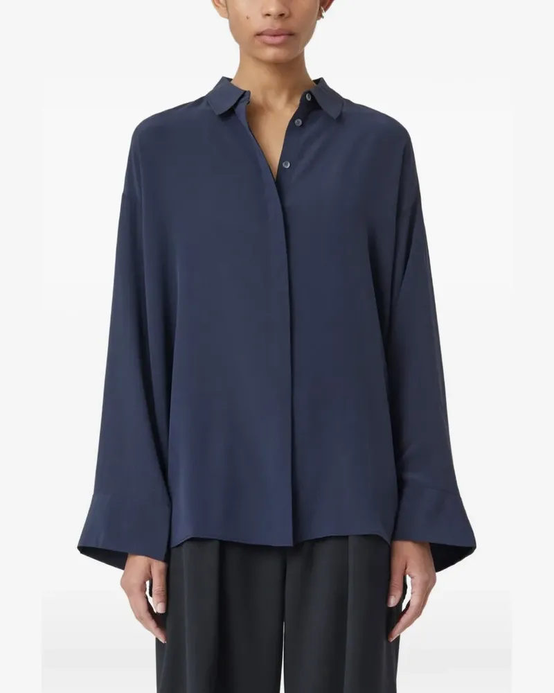 Closed pearl-button silk shirt - Blau Blau