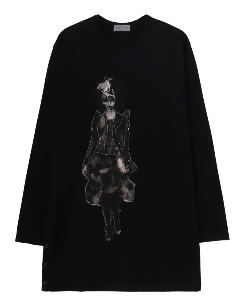 Yohji Yamamoto Langarmshirt mit grafischem Print - Schwarz Schwarz