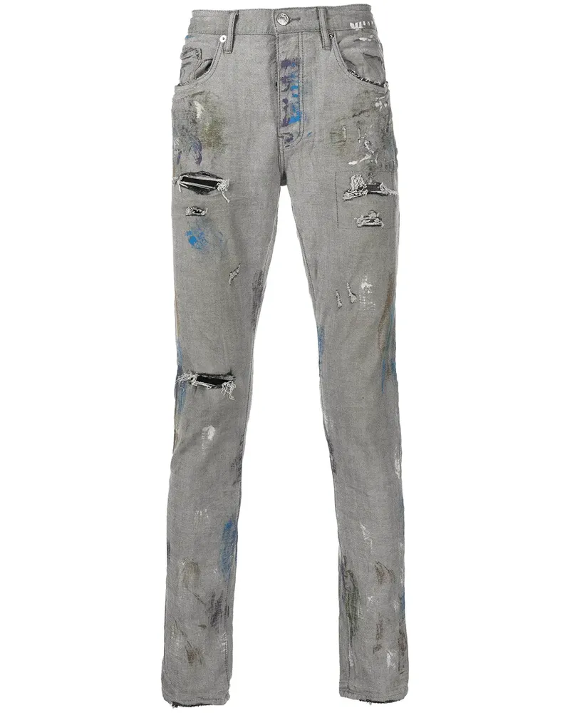 PURPLE BRAND Slim-Fit-Jeans mit Farbklecksen - Grau Grau