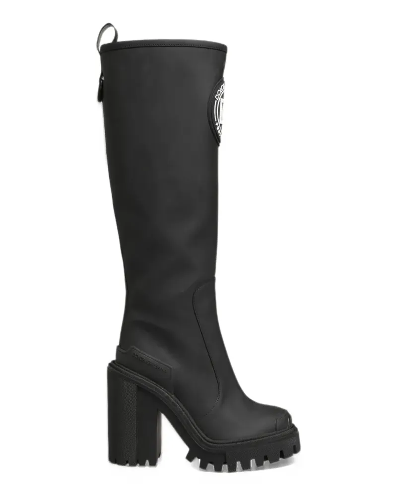 Dolce & Gabbana logo-patch rubberised leather boots - Schwarz Schwarz