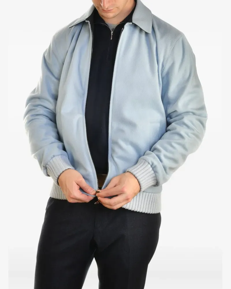 Kiton Hemdjacke aus Kaschmir mit gerippten Bündchen - Blau Blau