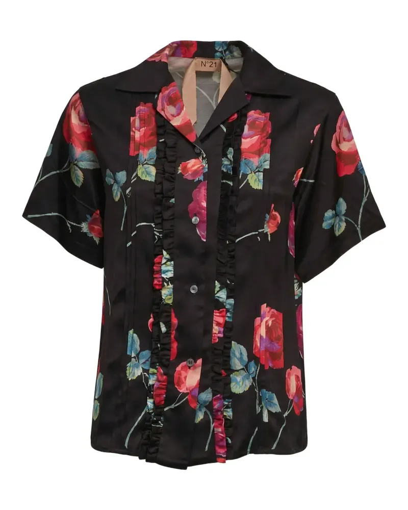 N° 21 ruffled floral shirt - Schwarz Schwarz
