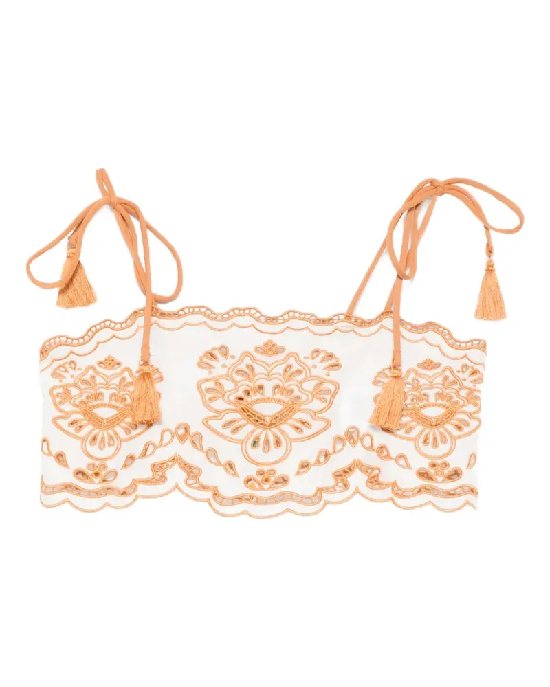 FARM Rio Tropi embroidered tassel-detail top - Weiß Weiß