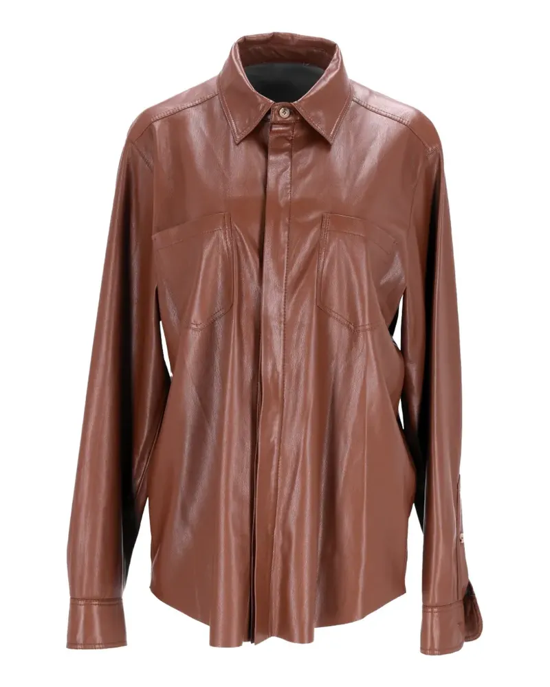 Nanushka patch-pocket faux-leather shirt - Braun Braun