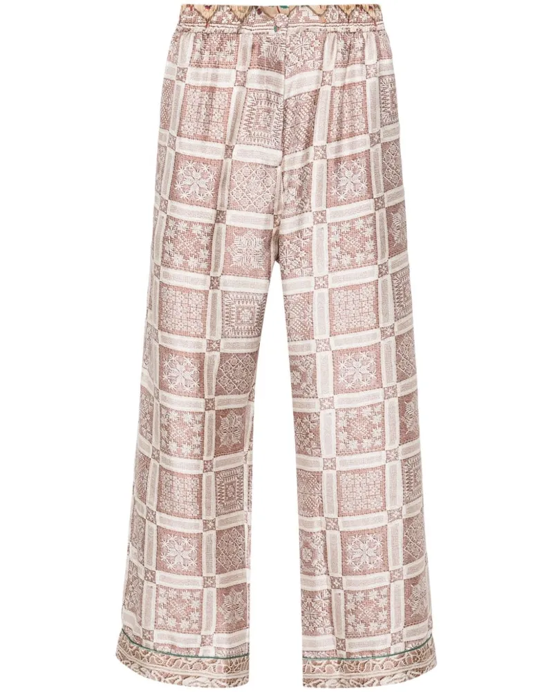 Pierre-Louis Mascia Aloe Seidenhose mit geometrischem Print Nude