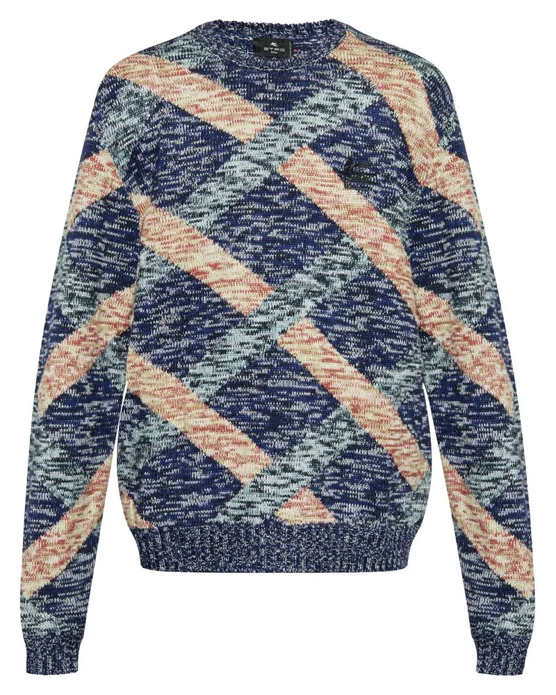 Etro Pegaso-embroidered wool sweater Blau