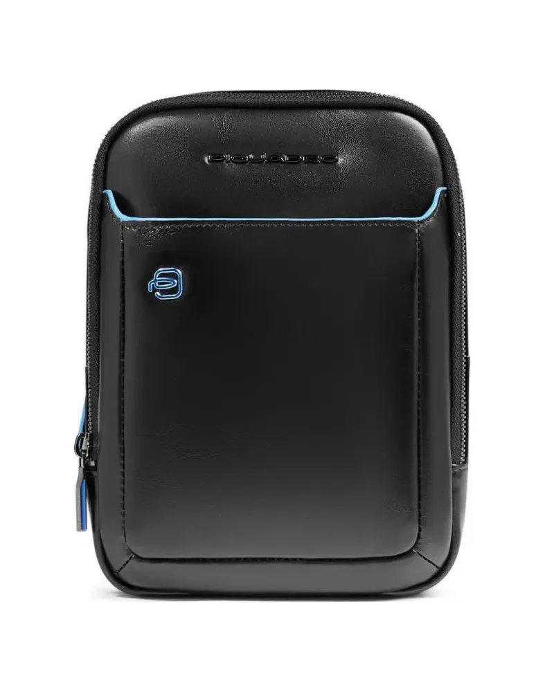 Piquadro Schultertasche mit Logo-Schild - Schwarz Schwarz