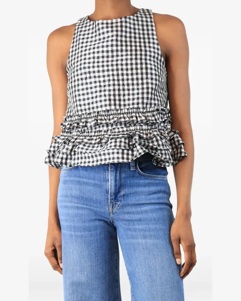 Ganni gingham-pattern ruffled top - Weiß Weiß