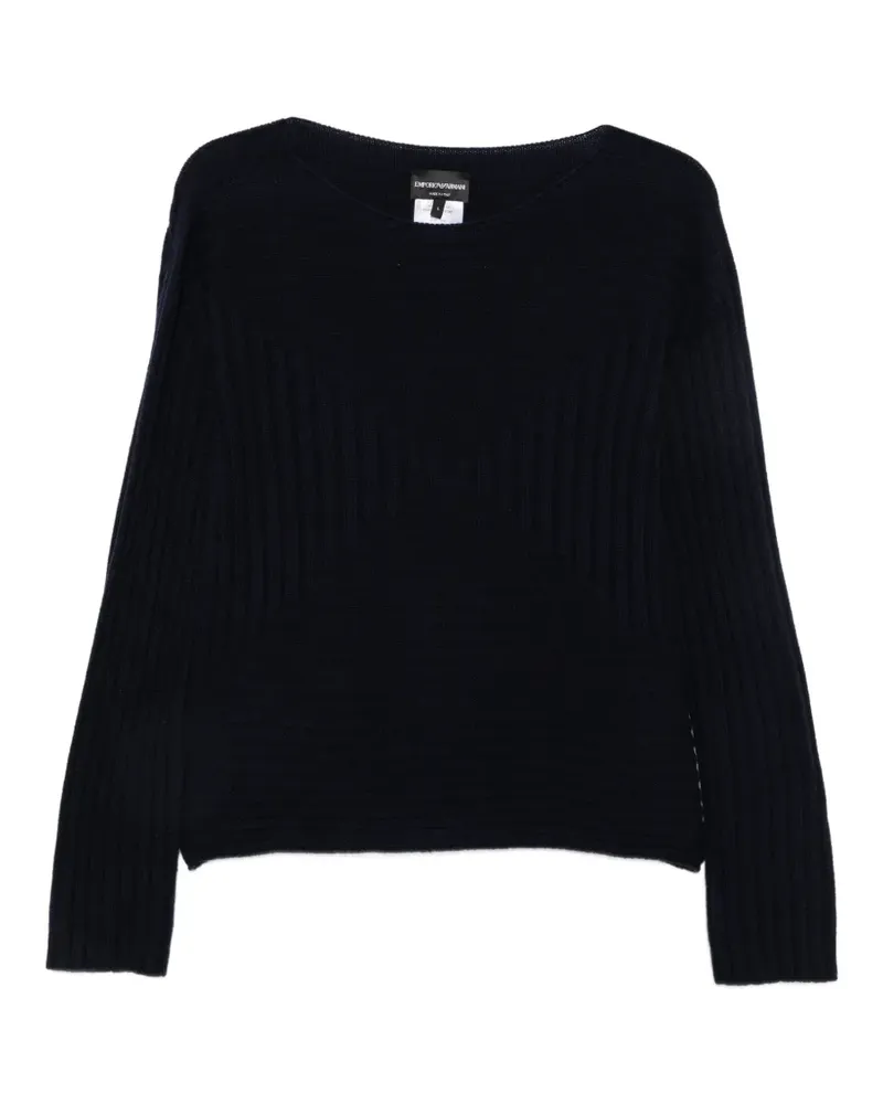 Emporio Armani Gerippter Pullover mit U-Boot-Ausschnitt - Blau Blau