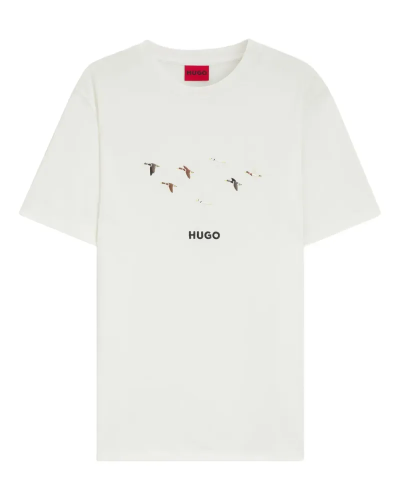 HUGO BOSS T-Shirt mit Vogel-Stickerei - Weiß Weiß