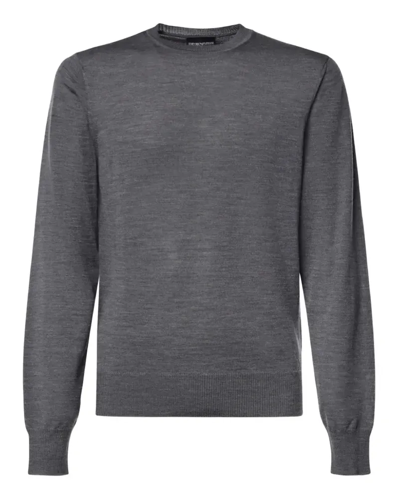 Emporio Armani Fein gestrickter Pullover mit Logo-Stickerei - Grau Grau