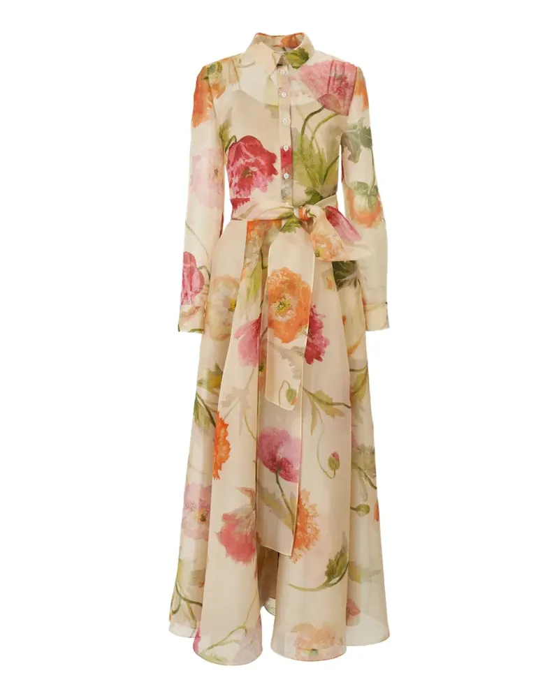 Carolina Herrera New York Poppy-print organza trench dress - Nude Nude