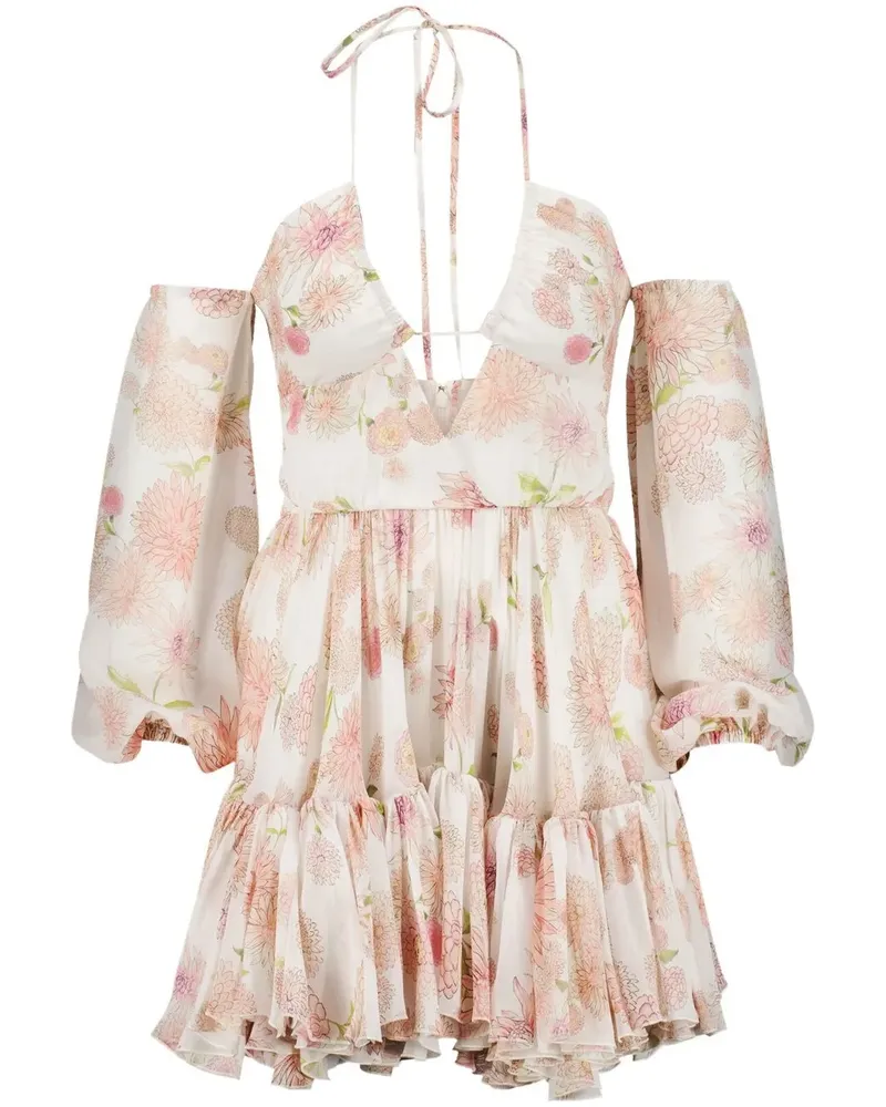 Giambattista Valli Gerüschtes Kleid mit Blumenmuster - Weiß Weiß