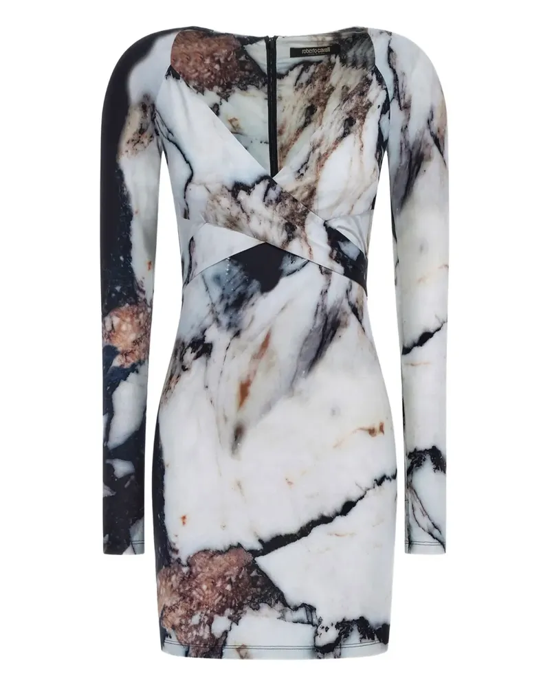 Roberto Cavalli Minikleid mit Marmor-Print - Weiß Weiß
