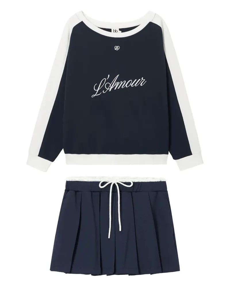 b+ab Set mit besticktem Rock - Blau Blau