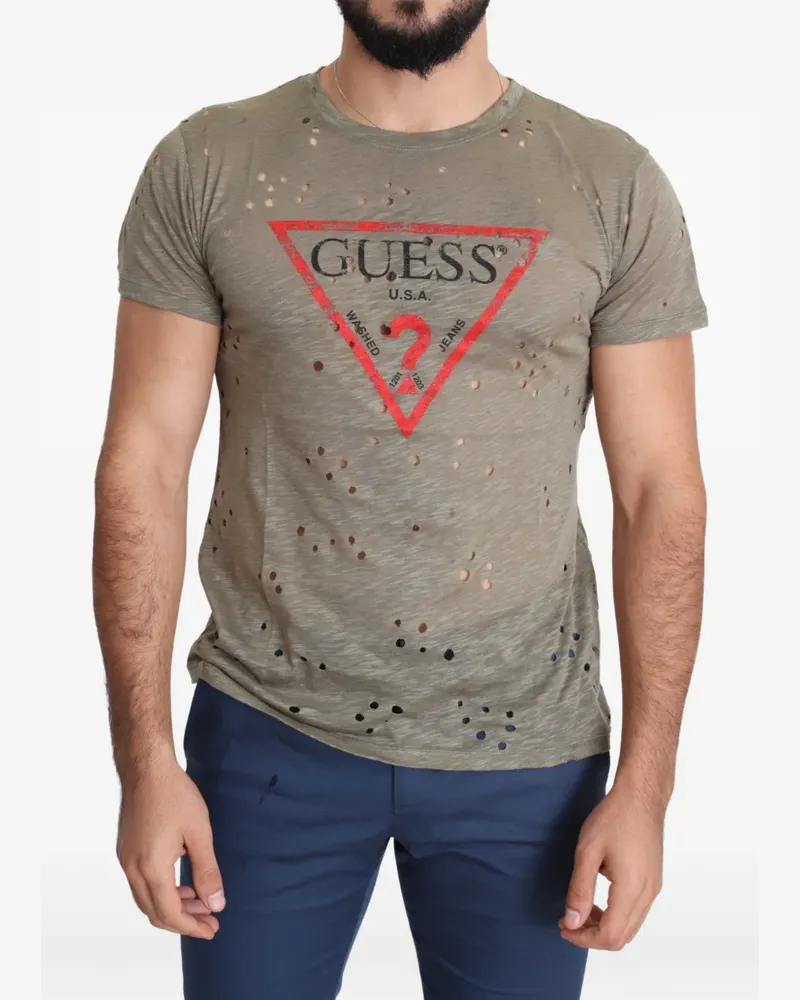 Guess T-Shirt im Distressed-Look mit Logo-Print - Braun Braun