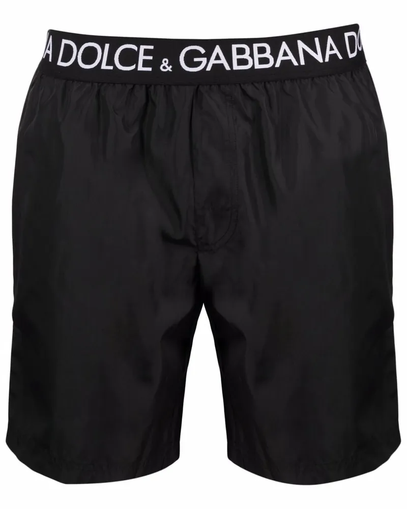 Dolce & Gabbana Badeshorts mit Logo-Bund - Schwarz Schwarz