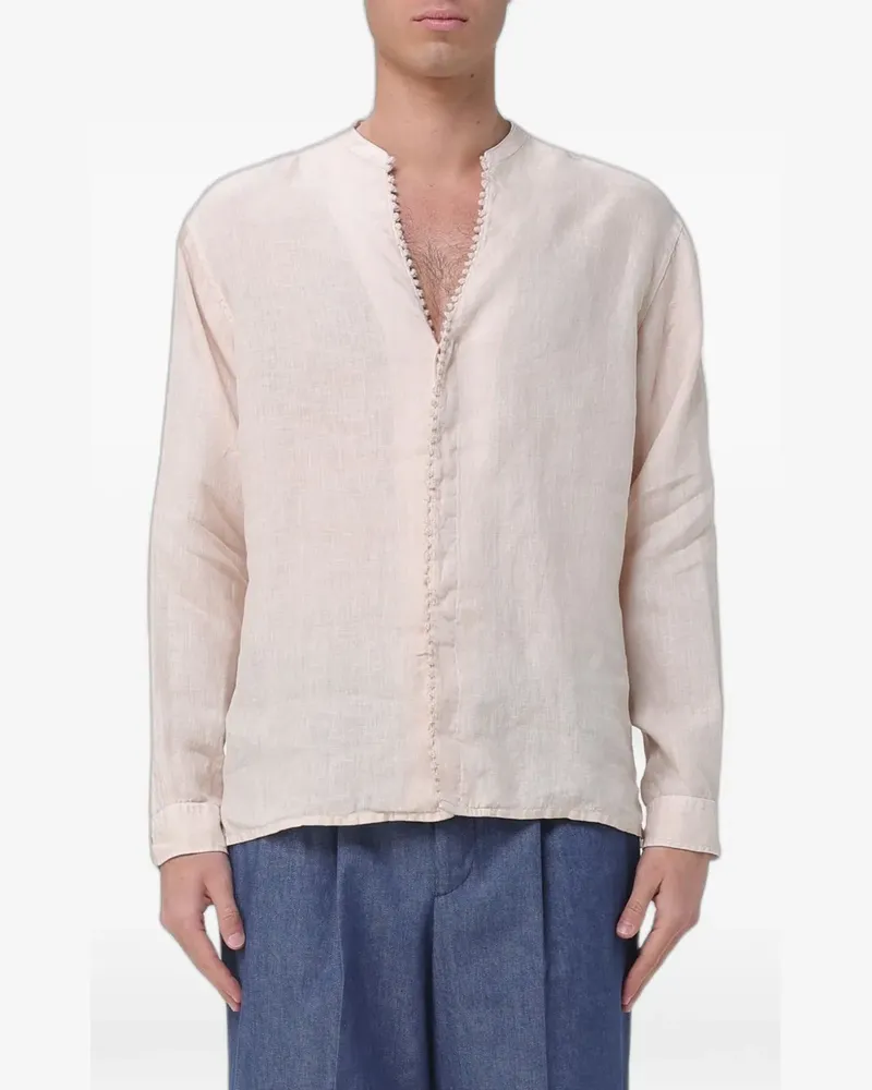 Emporio Armani crochet-trim linen shirt - Nude Nude
