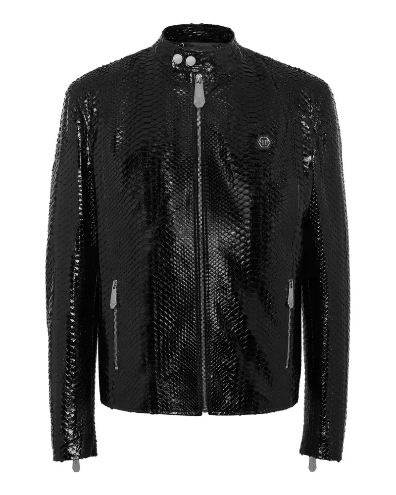 Philipp Plein Moto python-skin biker jacket - Schwarz Schwarz