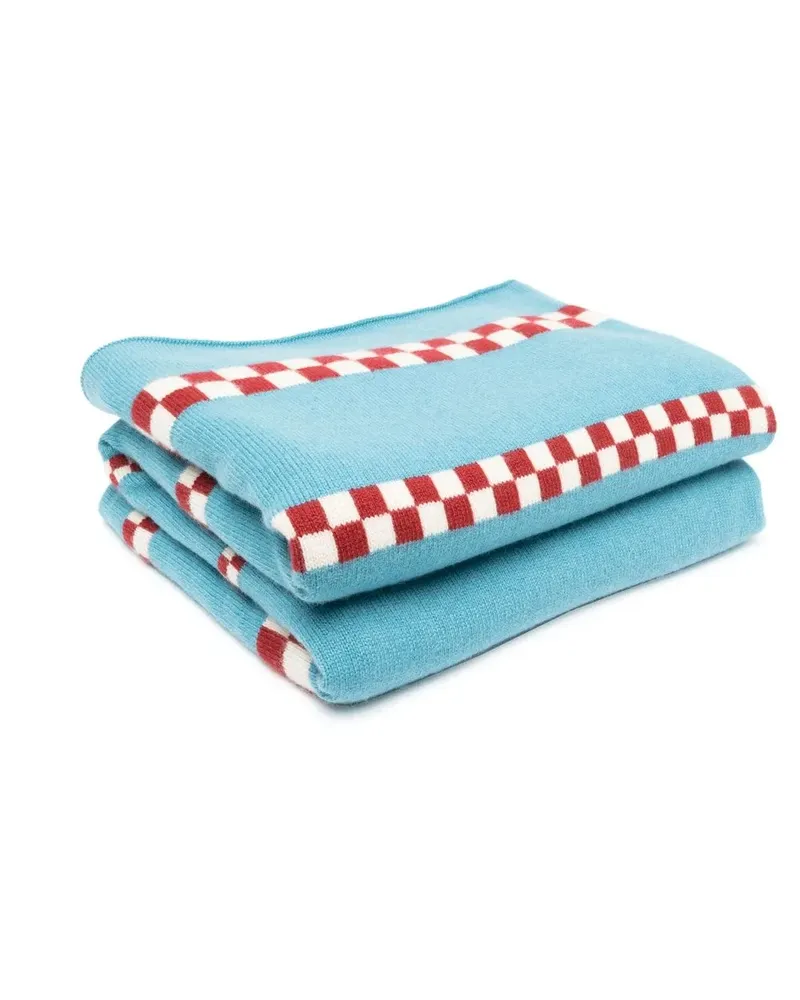 The Elder Statesman Karierte Kaschmirdecke - C416 - ADRIATICIVORYBRICK C416