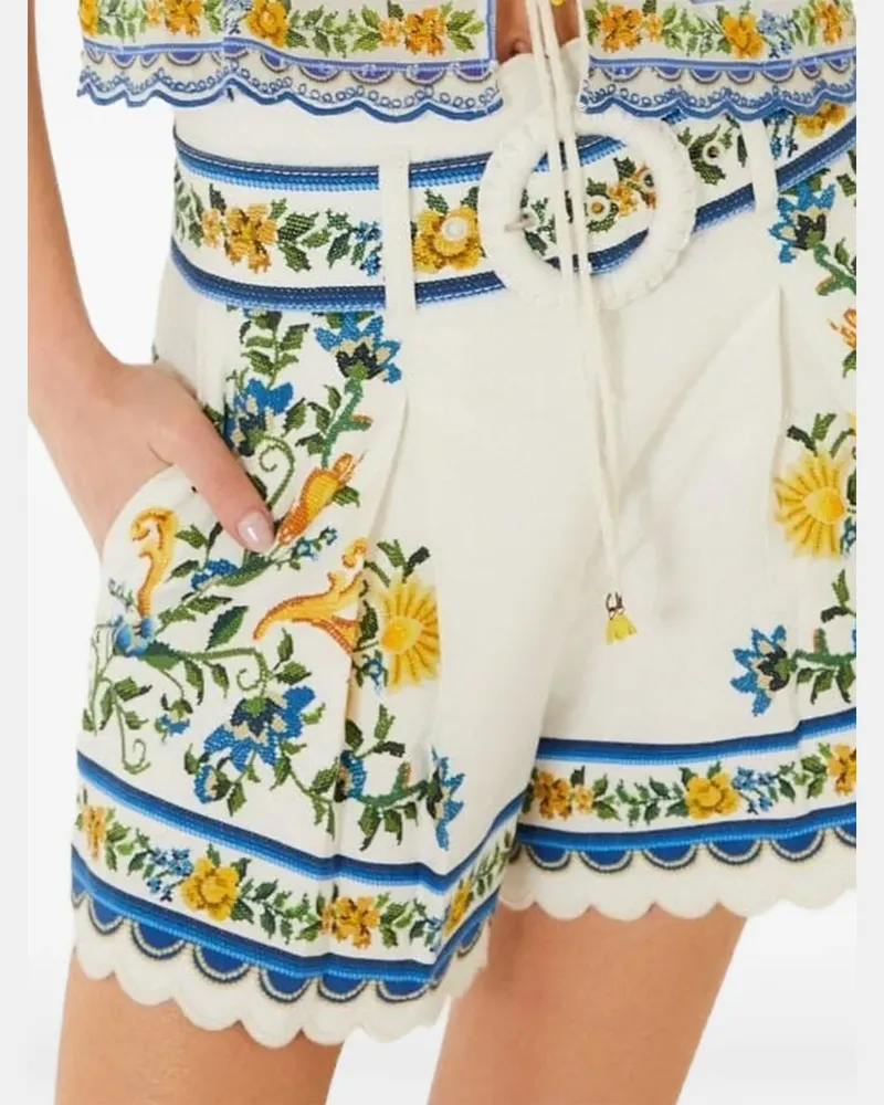 FARM Rio Emily floral-print scalloped-edge shorts - Weiß Weiß