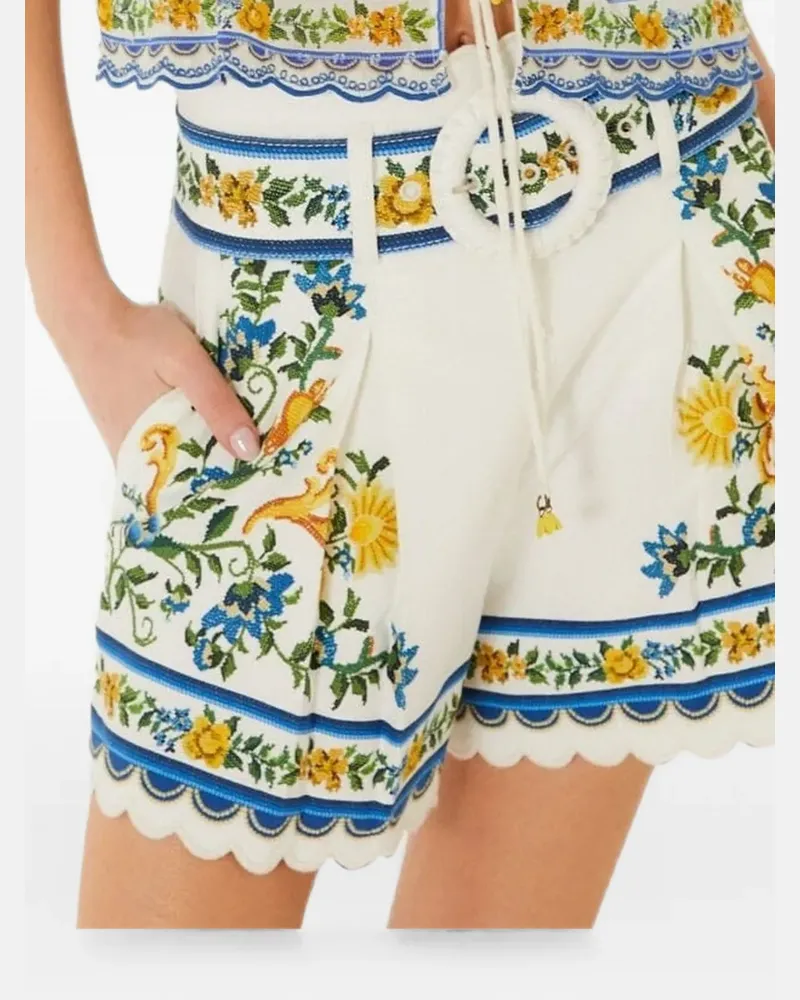 FARM Rio Emily floral-print scalloped-edge shorts - Weiß Weiß