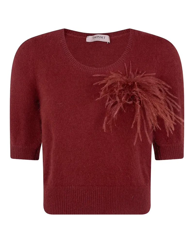 Twin-Set feather-embellished short-sleeve sweater - Braun Braun