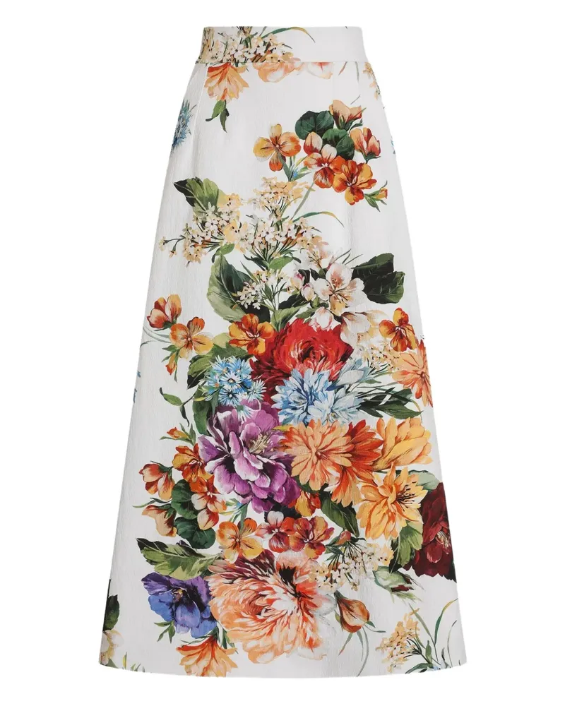 Dolce & Gabbana Midirock mit Blumen-Print - Weiß Weiß