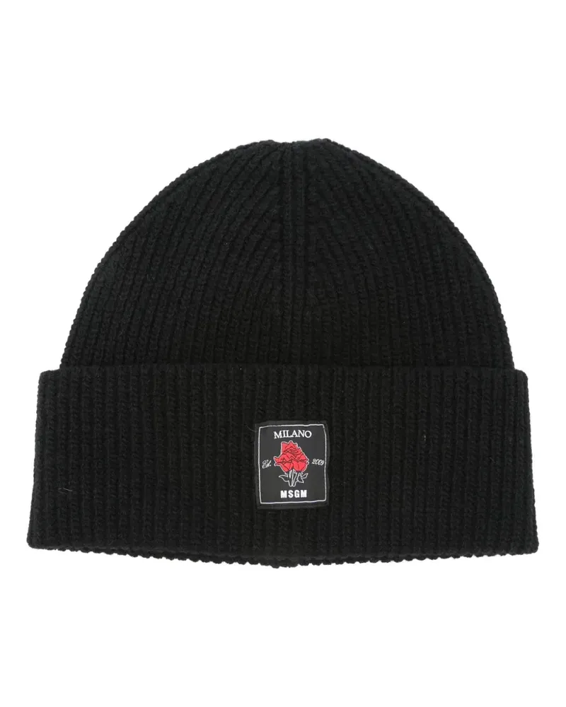 MSGM Gerippte Beanie mit Logo-Patch - Schwarz Schwarz