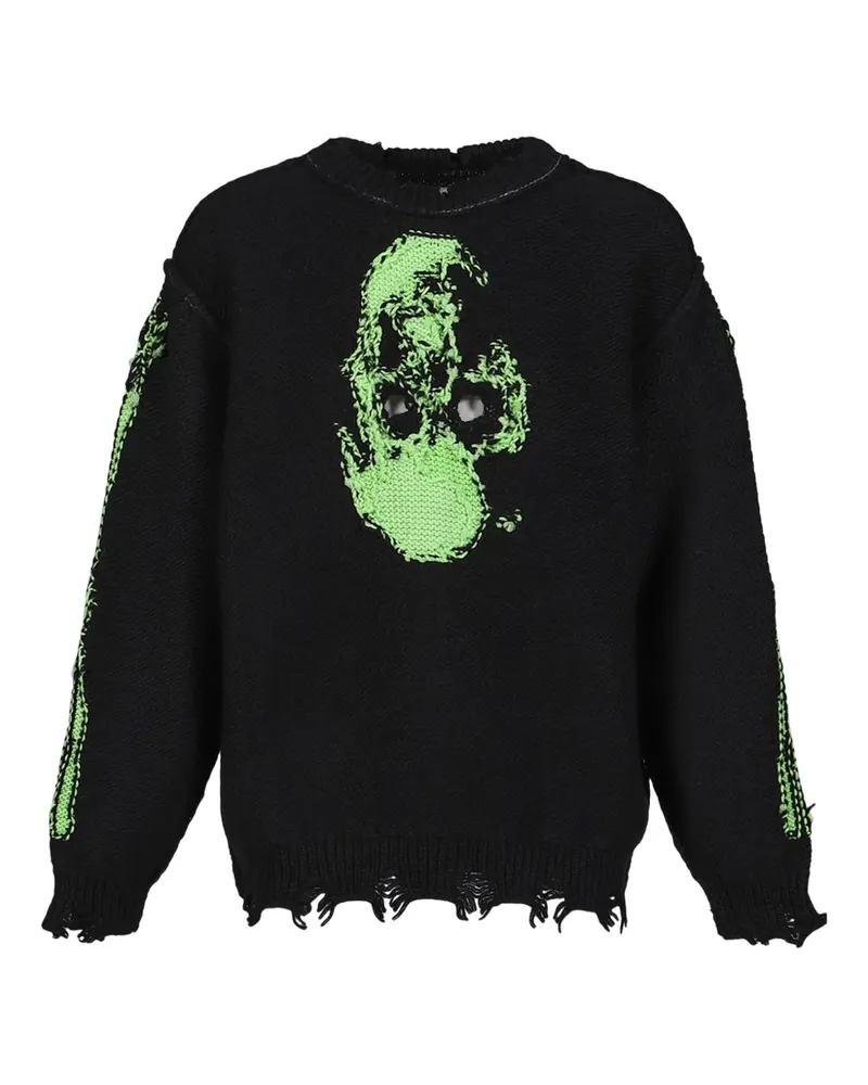 Doublet Ausgefranster Pullover mit Totenkopfdetail - Schwarz Schwarz