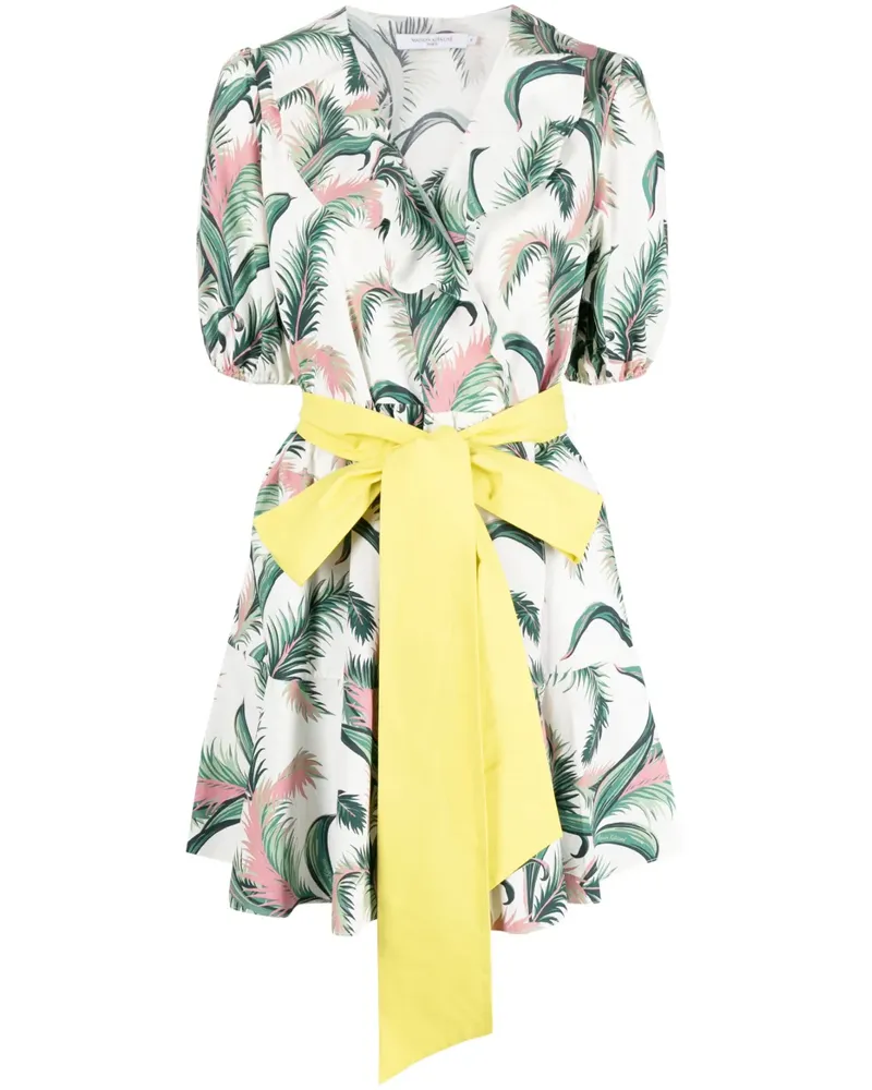 Kitsuné Gewickeltes Kleid mit Blatt-Print - Weiß Weiß