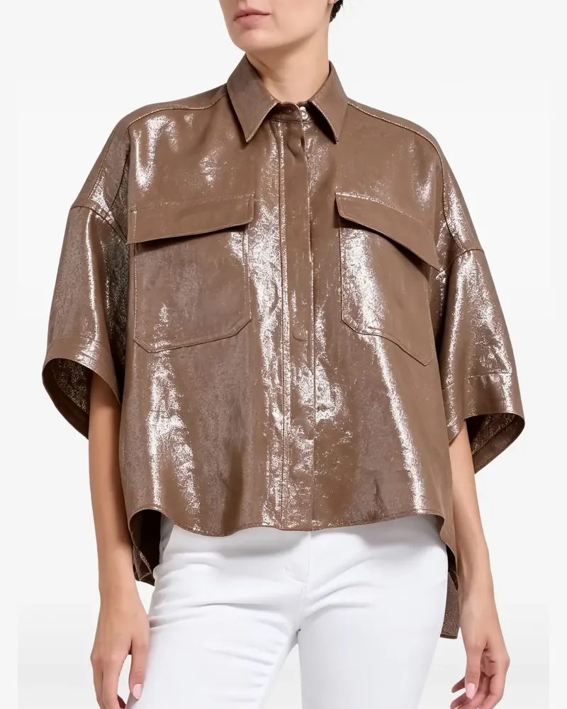 Brunello Cucinelli Kurzärmeliges Hemd im Metallic-Look - Braun Braun