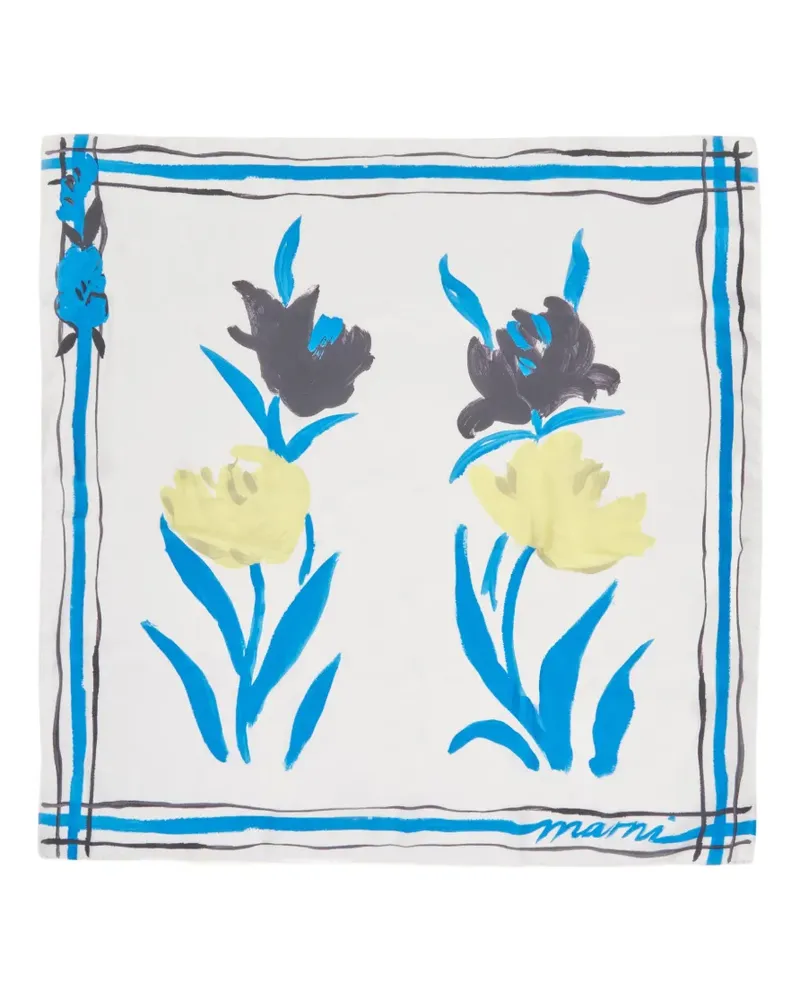 Marni flower stripe silk foulard - Weiß Weiß