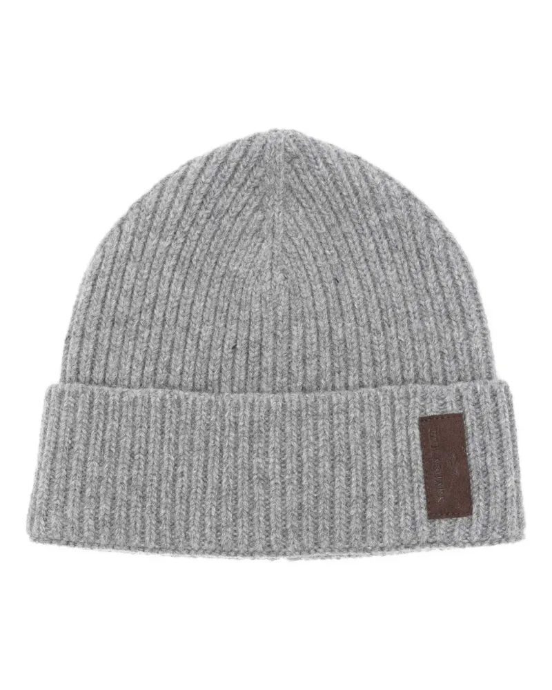 Paul & Shark Gerippte Beanie mit Leder-Patch - Grau Grau