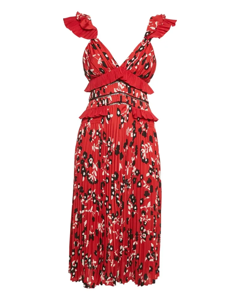 Self-Portrait Plissiertes Kleid mit Blumen-Print - Rot Rot