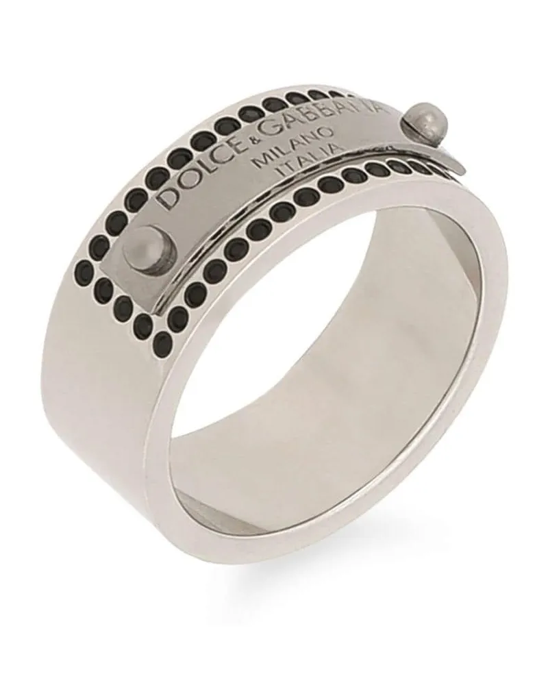 Dolce & Gabbana Strassverzierter Ring mit Logo-Schild - Silber Silber