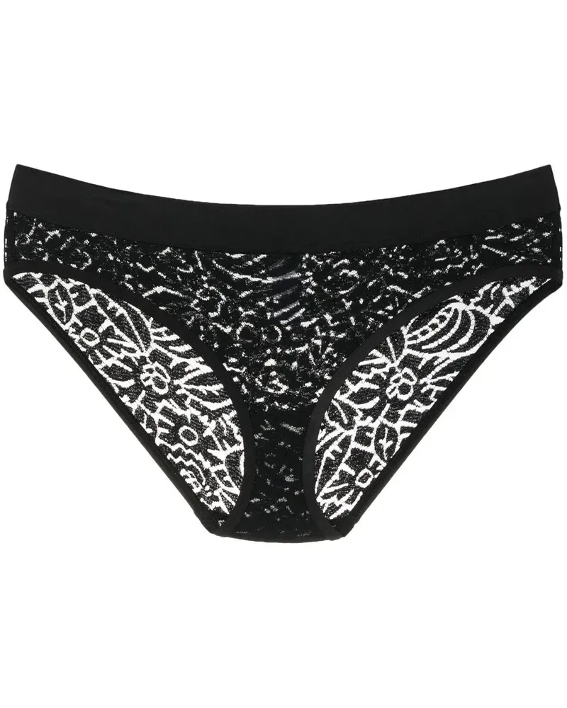 Eres Tanga mit blumiger Stickerei - Schwarz Schwarz