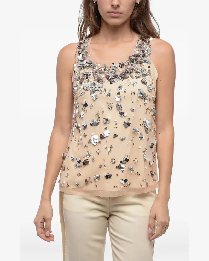 P.A.R.O.S.H. Mesh-Top mit Pailletten - Nude Nude