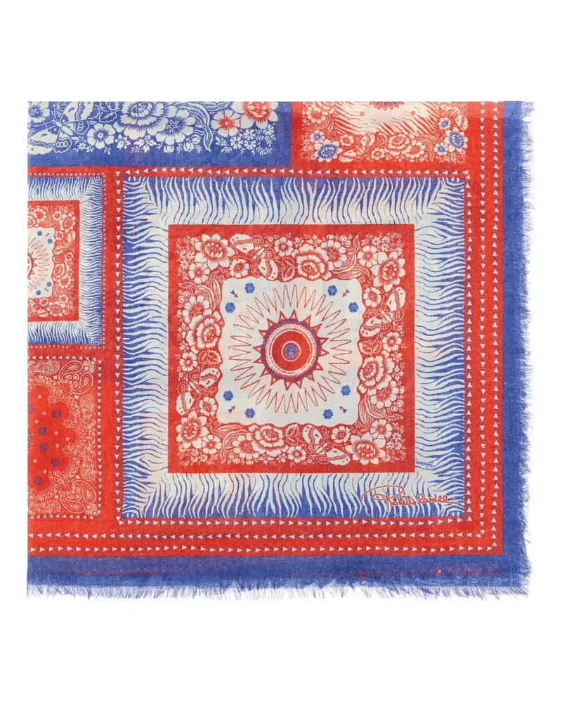 Roberto Cavalli Schal mit Zebramuster - Blau Blau