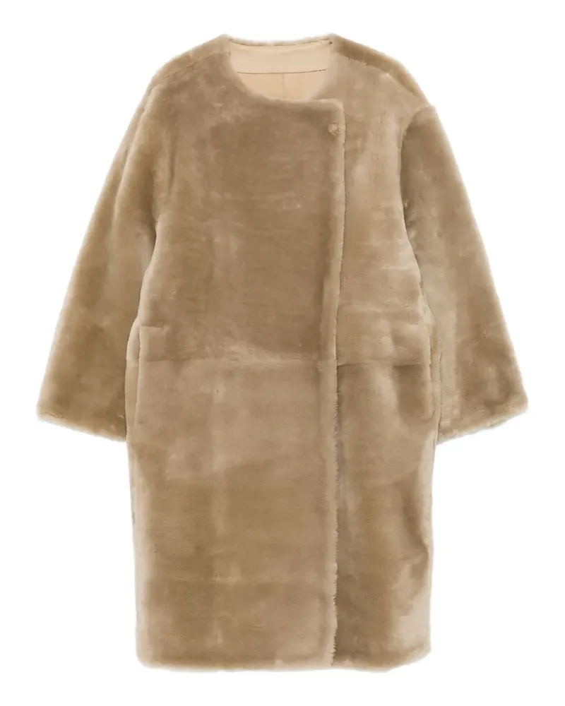 Totême Shearling-Mantel ohne Kragen - Nude Nude