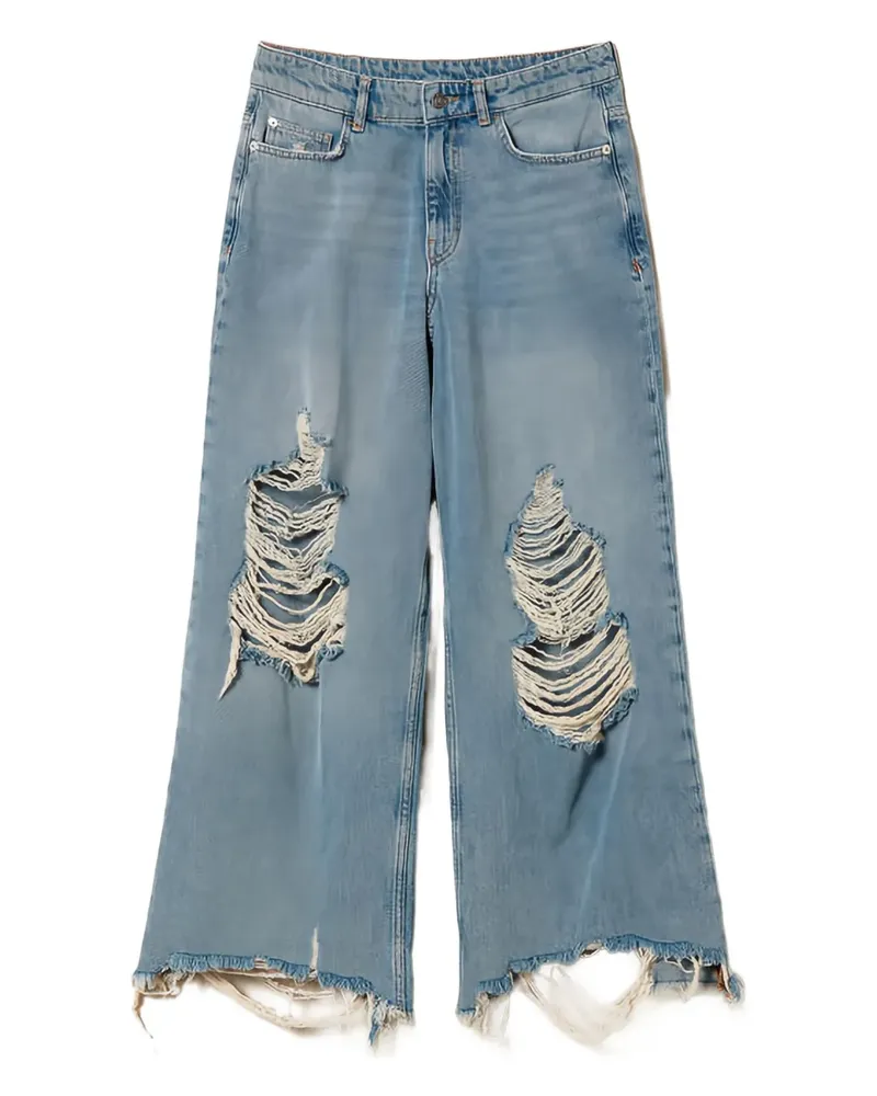 Twin-Set Ausgefranste Wide-Leg-Jeans - Blau Blau