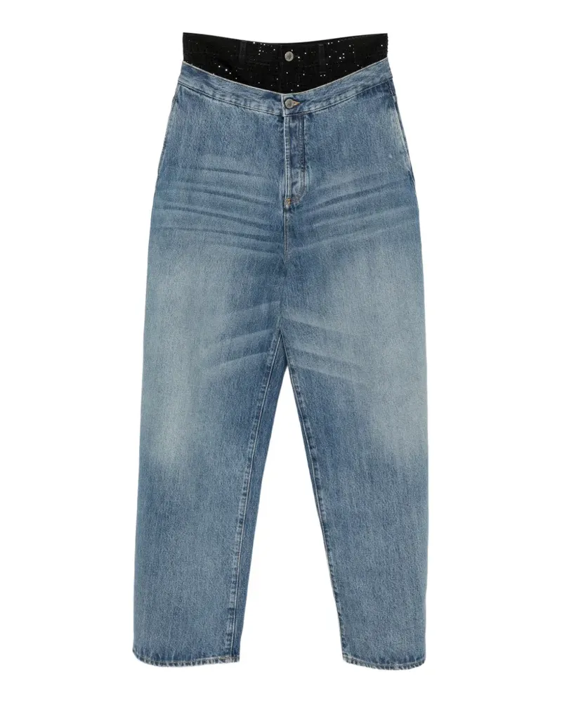 ATTICO Jeans im Layering-Look mit Kristallen - Blau Blau