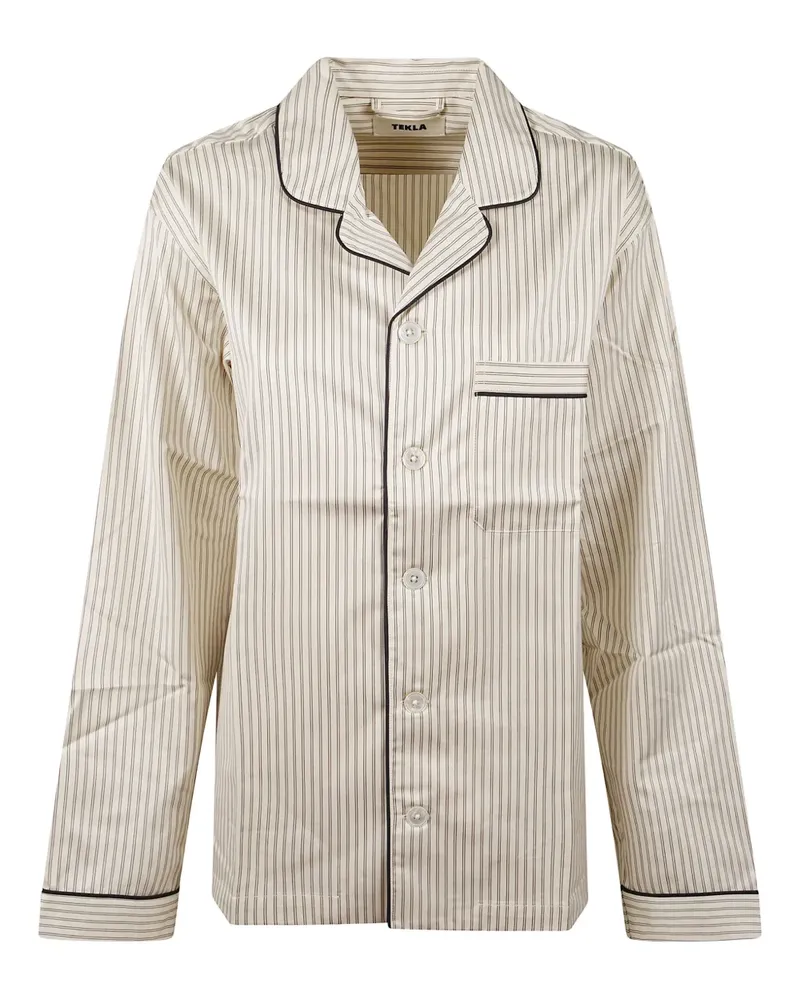 TEKLA Gestreiftes Pyjama-Oberteil mit Brusttasche - Nude Nude