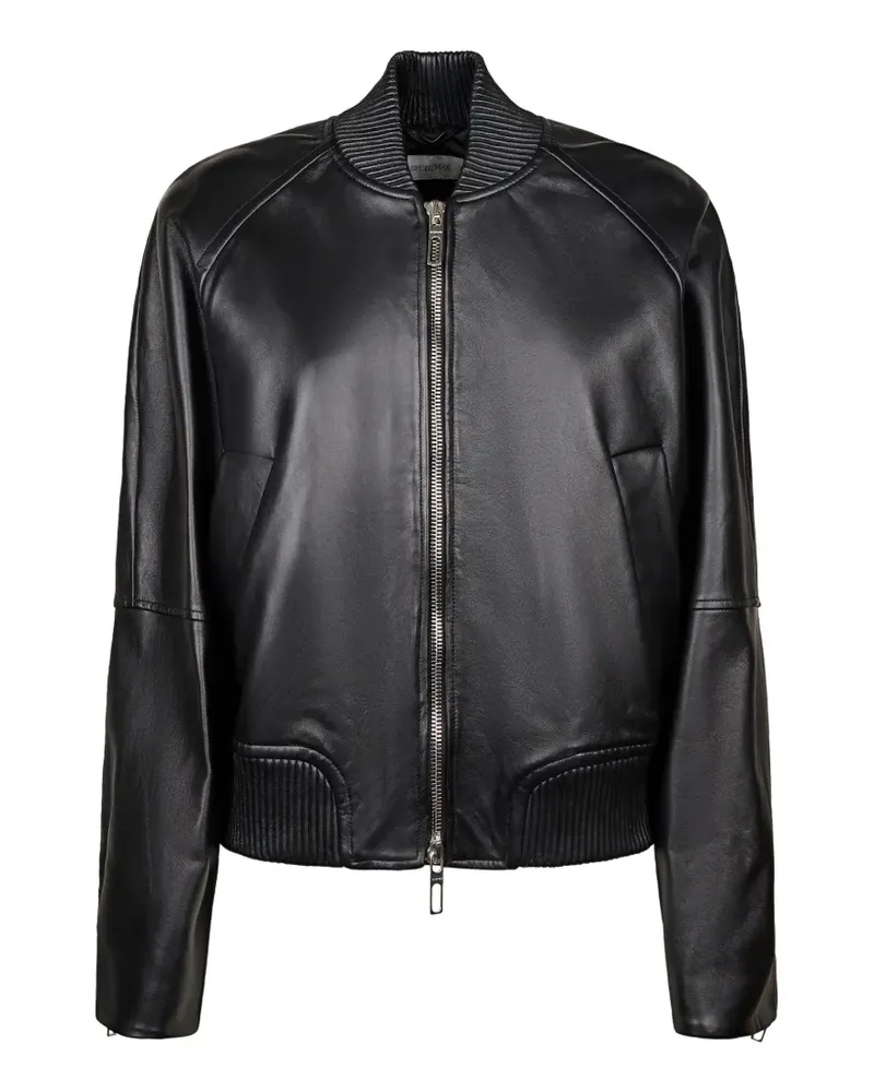 SPORTMAX zip-up leather jacket - Schwarz Schwarz